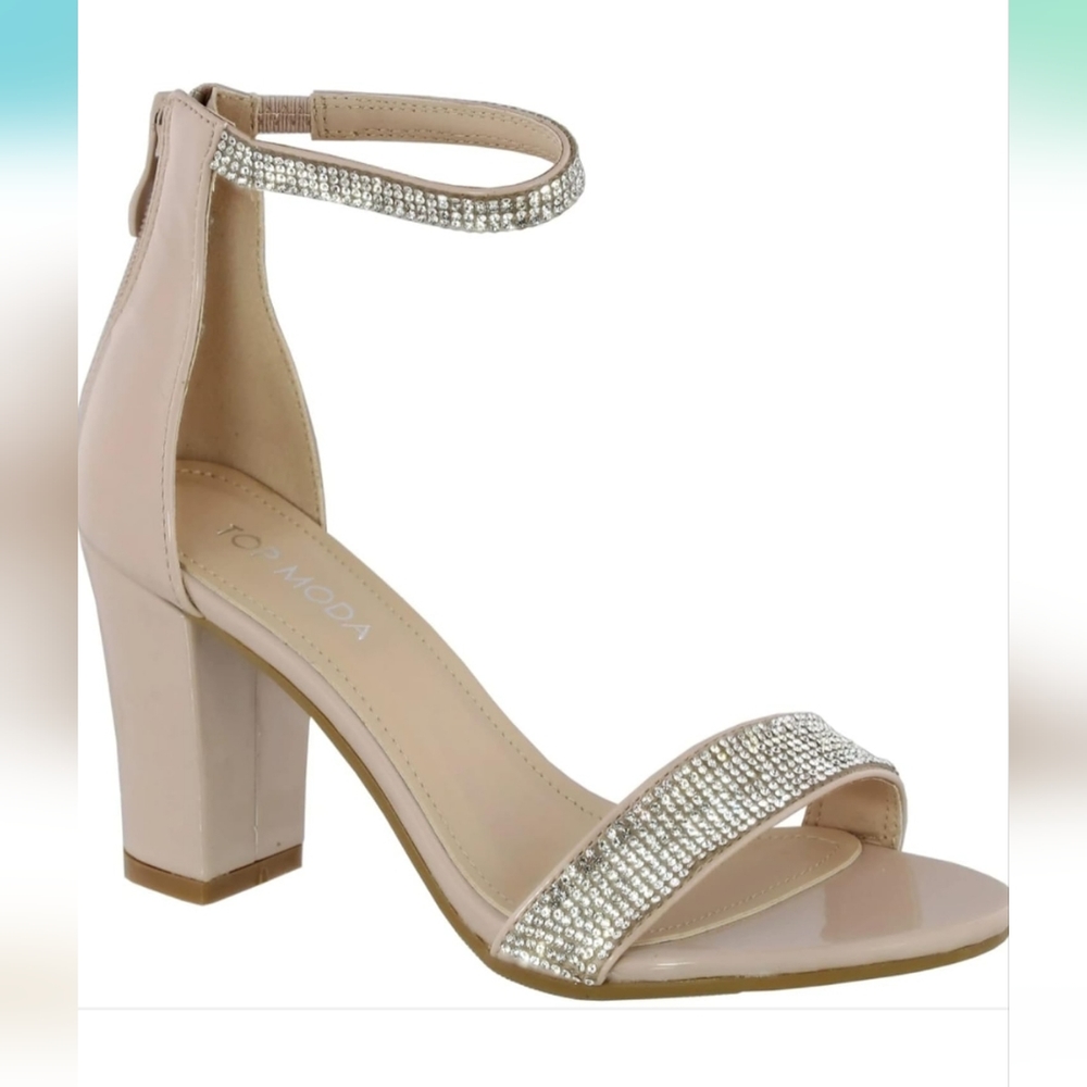 Top Moda Nude Patent Heels with rhinestones